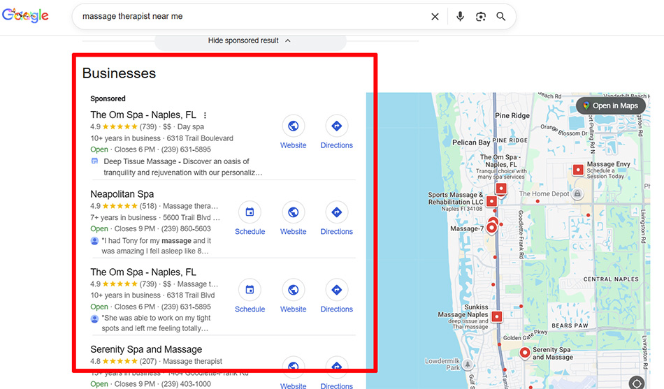 massage therapist google maps