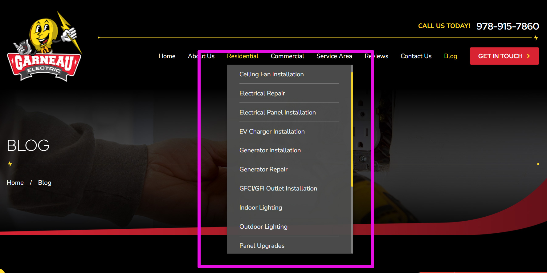 electrician service pages