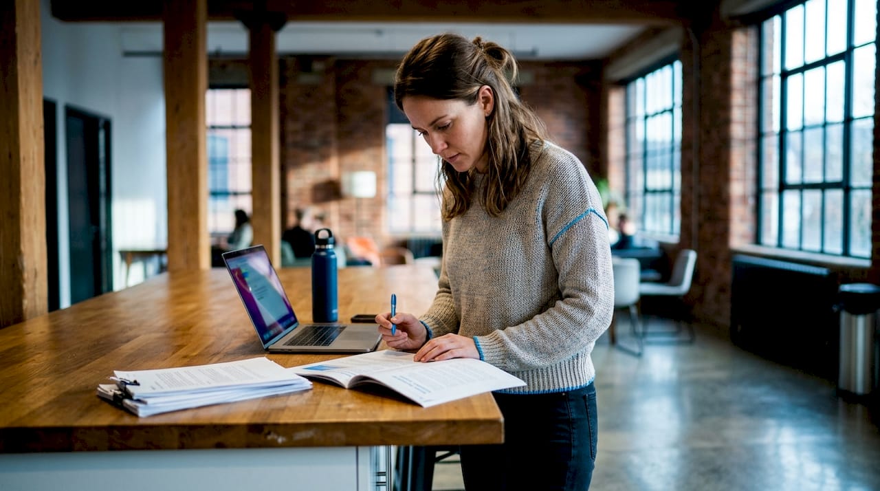 Marketing manager reviewing subcontracting contract